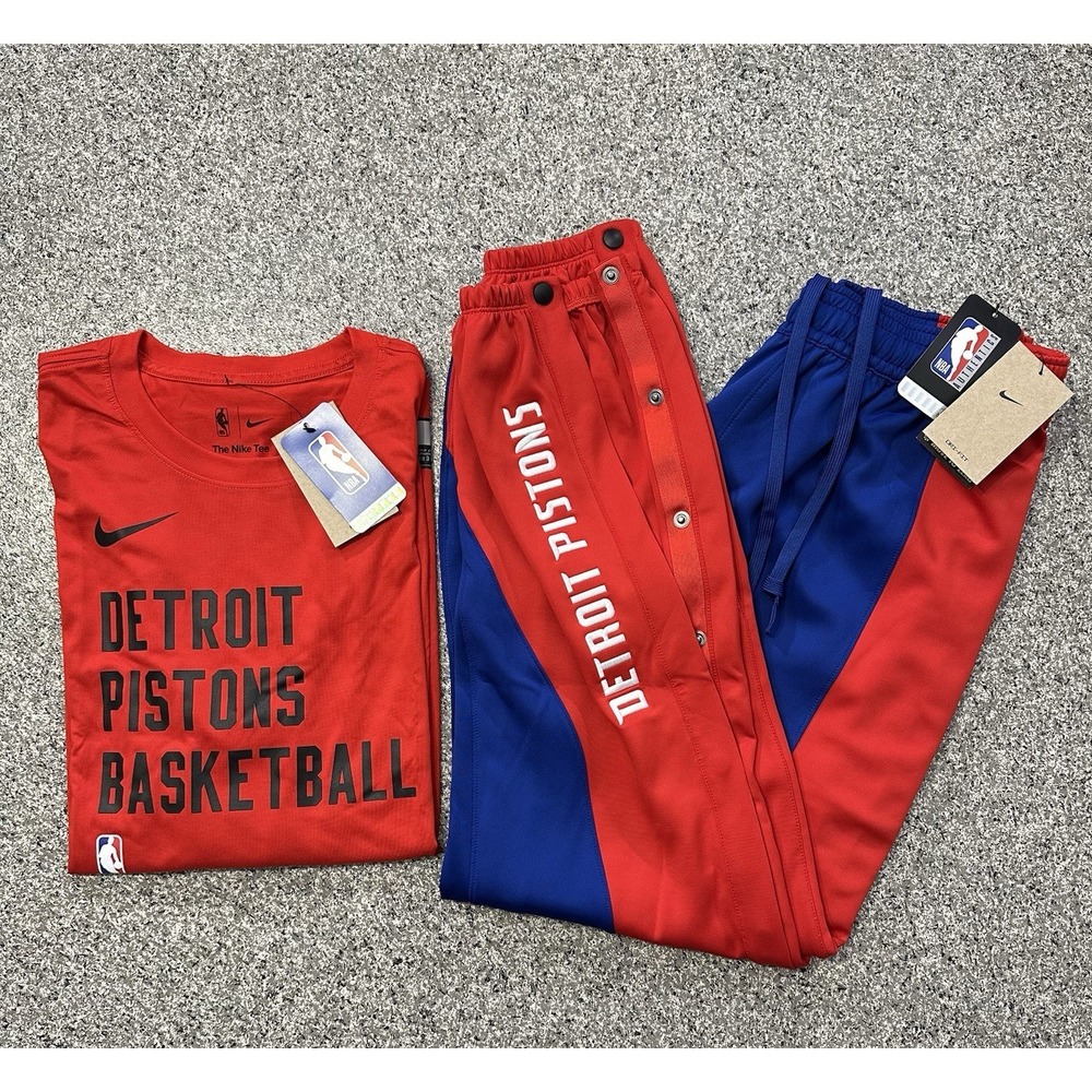 Nike Detroit Pistons Tearaway Pants Shooting Shirt Set PE Mens L NBA Team Issued